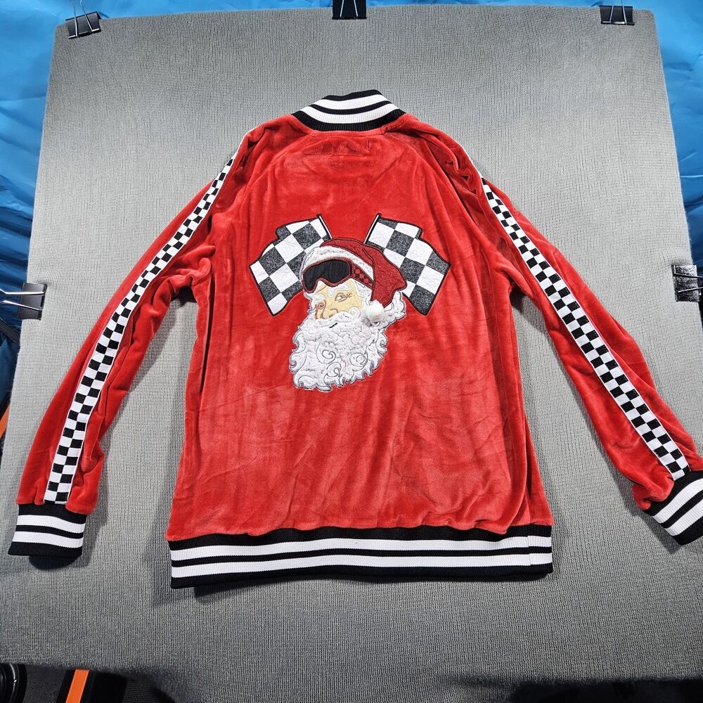 Santa Racers Blizzard Bay Men's Red Velour Full-Zip Track Jacket M Santa Racing